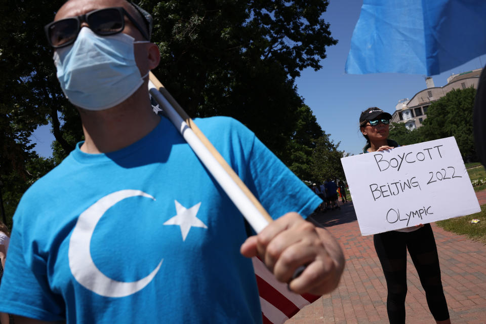 WASHINGTON, DC - JUNE 04: Supporters of the East Turkistan National Awakening Movement participate in a rally calling on the U.S. government to support and recognize the group of people of Xinjiang, China in their desire to separate from China as 