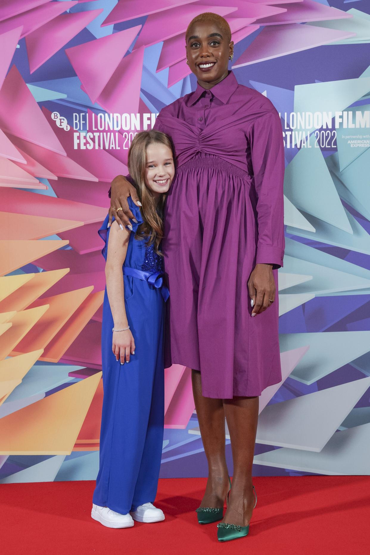 Alisha Weir, left, and Lashana Lynch pose for photographers at the photo call for the film 'Roald Dahl's Matilda The Musical' during the 2022 BFI London Film Festival in London, Wednesday, Oct. 5, 2022. (Photo by Scott Garfitt/Invision/AP)