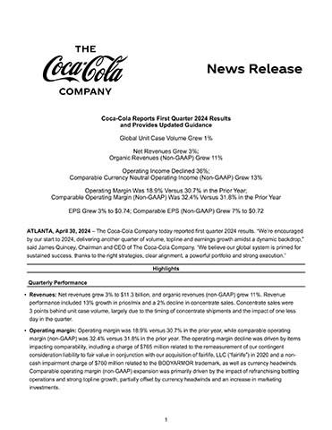 Coca-Cola first quarter 2024 full earnings release