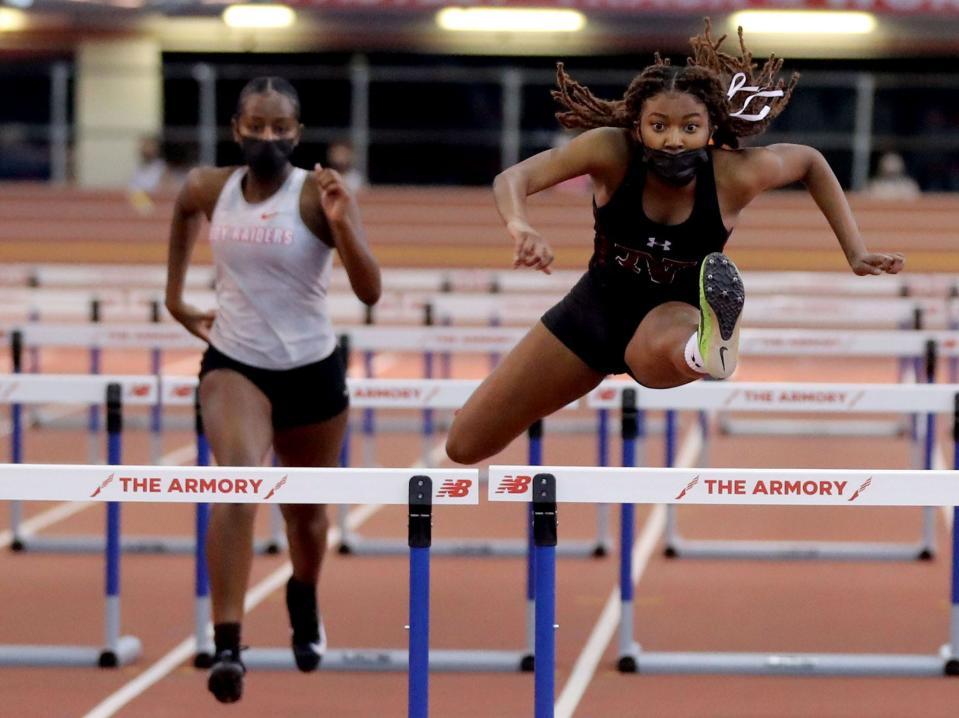 Makayla Dorvil of Nyack won the 55-meter hurdles event at the Rockland County Track and Field Championships at the New Balance Armory in Manhattan Jan. 23, 2022.