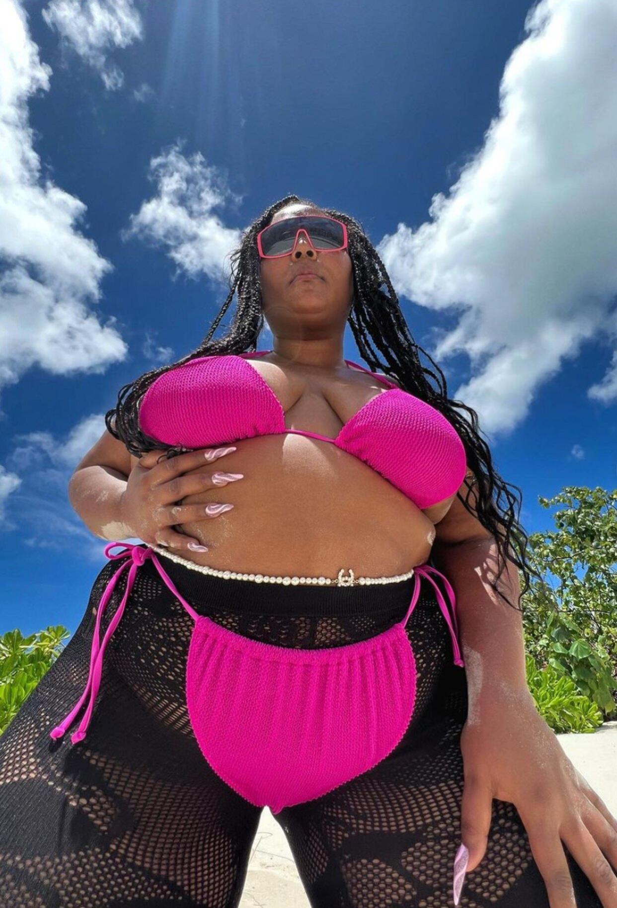 Lizzo Pink Bikini Fishnets Instagram Post