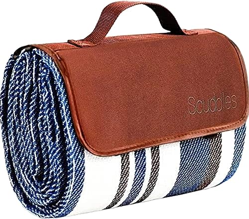 Extra Large Picnic Blankets Dual Layers Beach Blanket Water-Resistant Outdoor Picnic Mat Spring Summer Blue and White Striped (AMAZON)