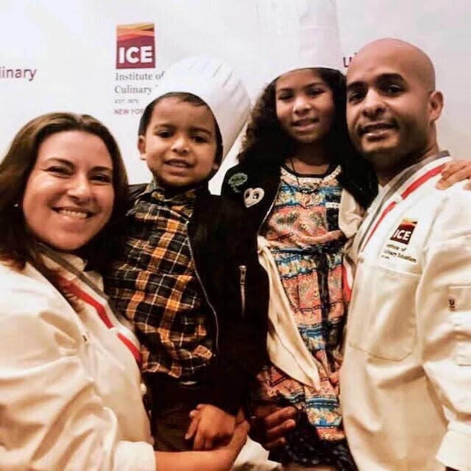 Chefs Alicia Pena, left, and Luis Pena, far right, are pictured with their two children. Alicia and Luis will be leaving their positions with Butler Community College’s culinary arts program this fall and will start their own food-related business.