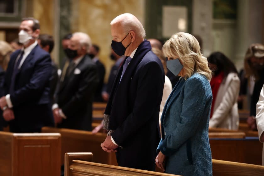 WASHINGTON, DC - JANUARY 20: U.S. President-elect Joe Biden and Dr. Jill Biden attend services at the Cathedral of St. Matthew the Apostle with Congressional leaders prior the 59th Presidential Inauguration ceremony on January 20, 2021 in Washington, DC. During today's inauguration ceremony Joe Biden becomes the 46th president of the United States. (Photo by Chip Somodevilla/Getty Images)