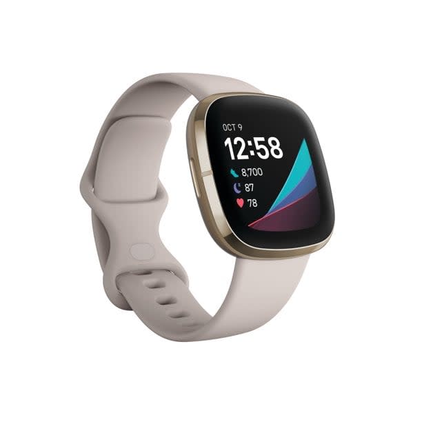 <p>Level up your afternoon walk with the <span>Fitbit Sense Smartwatch Lunar White Soft Gold</span> ($200).</p>