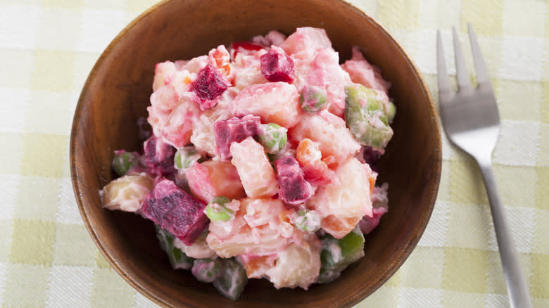 potato beet salad in bowl