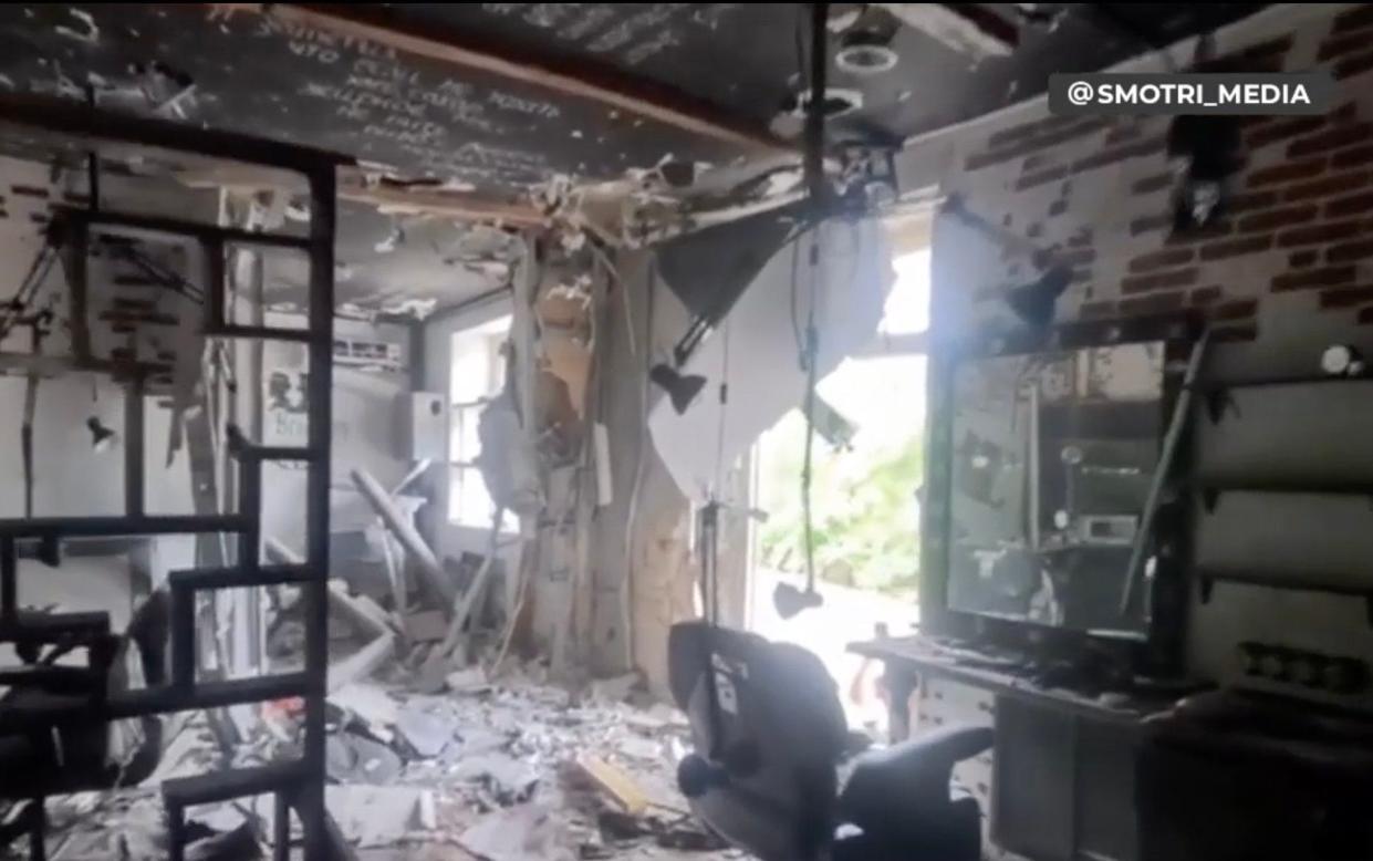 The barber shop after the grenade attack in Luhansk city centre