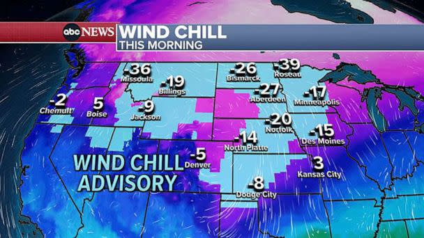 PHOTO: 14 million Americans across 18 states from Washington to Minnesota to Texas are under wind chill alerts this morning with wind chills as low as 50 below zero in Minnesota and North Dakota – frostbite in as little as 10 minutes on exposed skin. (ABC News)