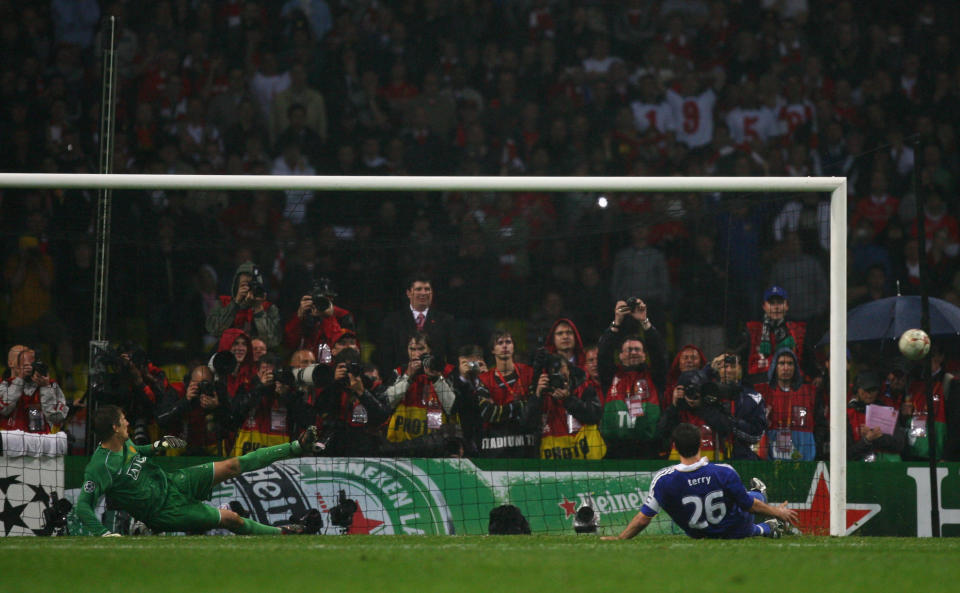 <p>The Champions League continued to elude Chelsea and Terry was inconsolable after missing a penalty in the 2008 final against Manchester United (Getty Images) </p>