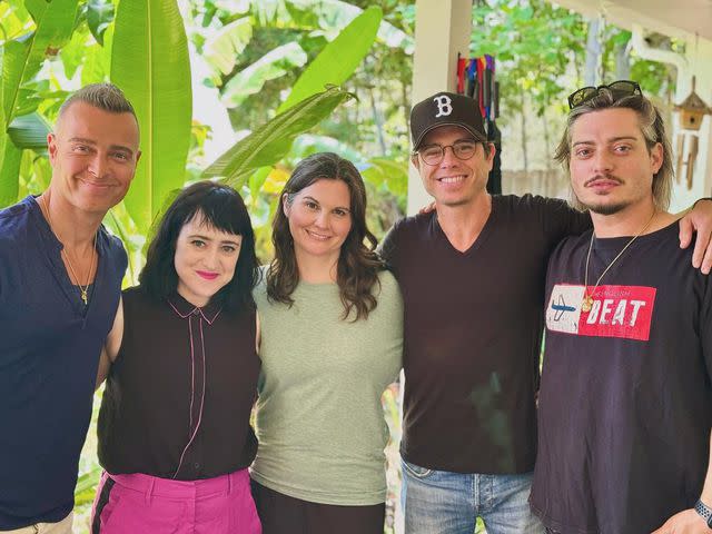 <p>Mara Wilson/Instagram</p> Joey Lawrence (left), Mara Wilson, Lisa Jakub, Matthew Lawrence and Andrew Lawrence