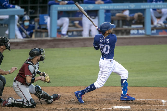 Los Angeles Dodgers right fielder Mookie Betts (50) runs on the first base  line during an MLB National League Wild Card game against the St. Louis Car  Stock Photo - Alamy