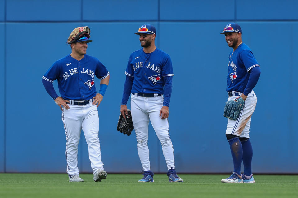 多倫多藍鳥外野戰力堅強擁有Daulton Varsho、Kevin Kiermaier與George Springer（Nathan Ray Seebeck-USA TODAY Sports）