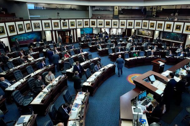 PHOTO: Members of the Florida House of Representatives work during a legislative session at the Florida State Capitol, March 8, 2022 in Tallahassee, Fla. (Wilfredo Lee/AP, FILE)