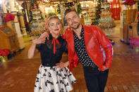 <p>Derek and Julianne Hough join forces to host the 5th anniversary flashback special of <em>The Wonderful World of Disney: Magical Holiday Celebration</em> on Thursday. </p>