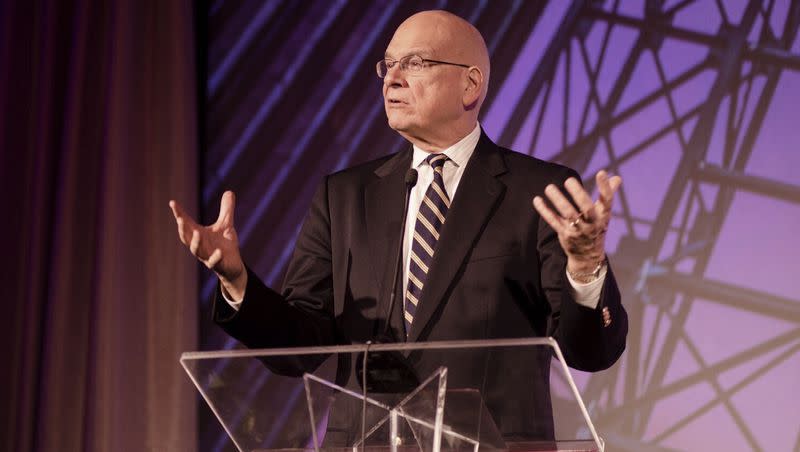 In this undated photo, pastor and author Timothy Keller speaks at an engagement. Keller died Friday, May 19, 2023, at the age of 72.