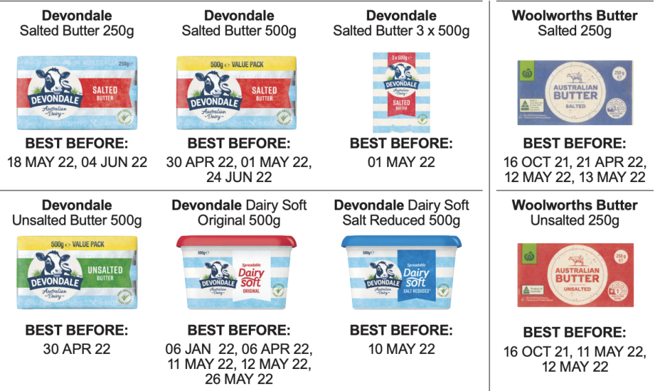 Saputo Dairy Australia Pty Ltd  is recalling eight spreadable butter blend products. Source: Food Recall Australia New Zealand