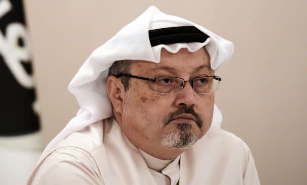 PHOTO: Jamal Khashoggi attends a press conference in Manama, Bahrain, Dec. 15, 2014.  (Mohammed Al-shaikh/AFP via Getty Images)