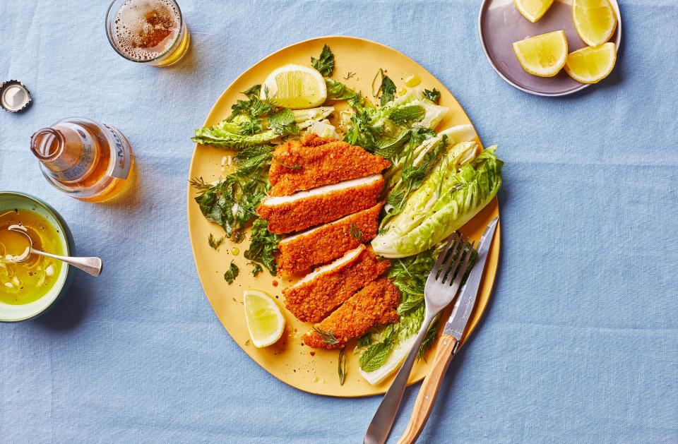 Thought there was no way to upgrade <a href="https://www.bonappetit.com/gallery/chicken-cutlet-recipes?mbid=synd_yahoo_rss" rel="nofollow noopener" target="_blank" data-ylk="slk:juicy, crispy cutlets;elm:context_link;itc:0;sec:content-canvas" class="link ">juicy, crispy cutlets</a>? These thighs dredged in cheese crackers and paired with an herby ice-cold salad will change your mind. <a href="https://www.bonappetit.com/recipe/cheese-cracker-crusted-chicken-recipe?mbid=synd_yahoo_rss" rel="nofollow noopener" target="_blank" data-ylk="slk:See recipe.;elm:context_link;itc:0;sec:content-canvas" class="link ">See recipe.</a>