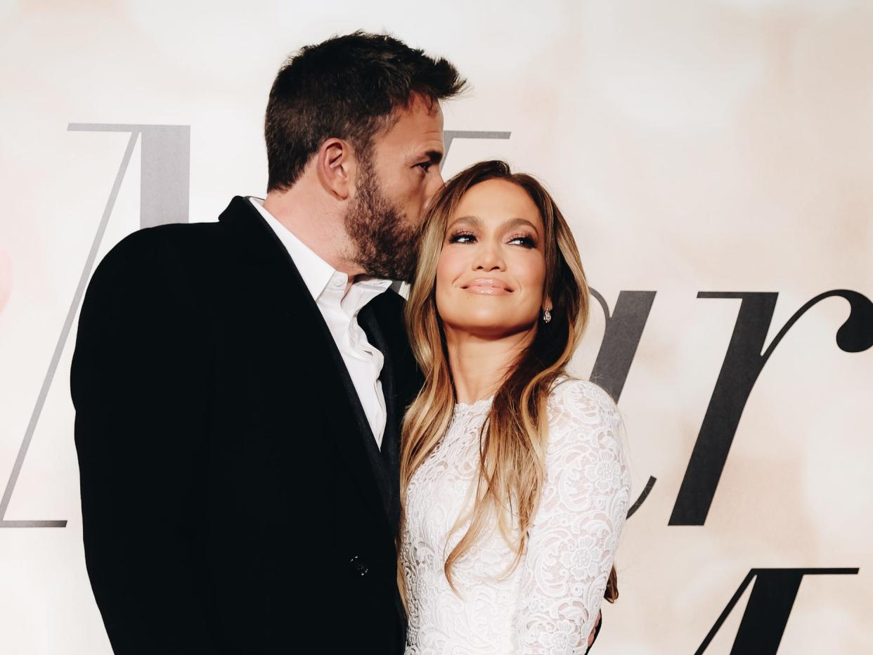 Ben Affleck kisses Jennifer Lopez on the head at the premiere for "Marry Me"