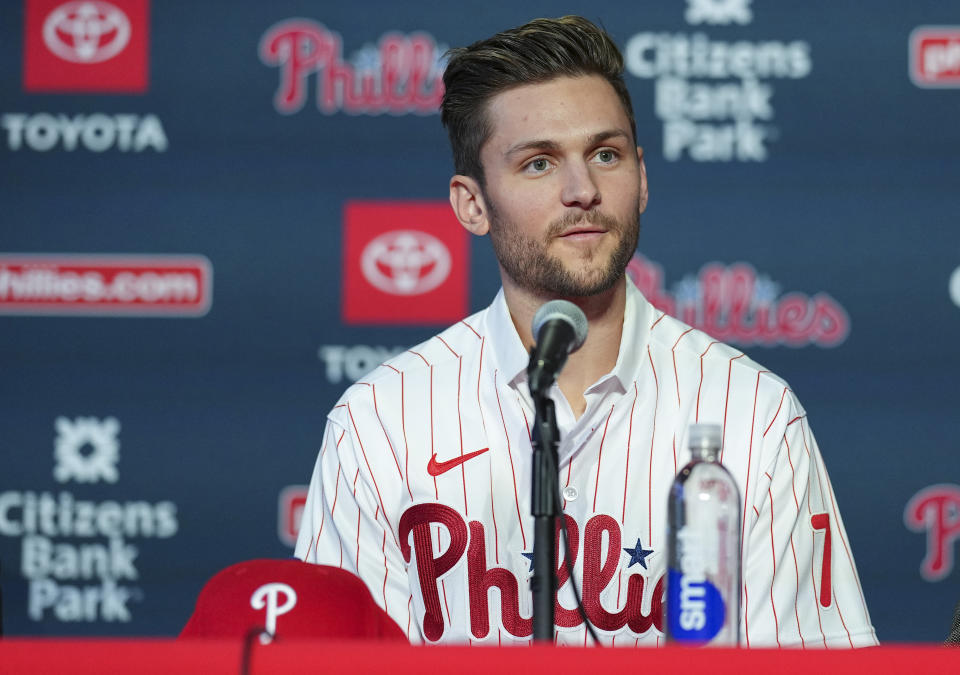 Trea Turner 11年長約加盟費城費城人。（Photo by Mitchell Leff/Getty Images）