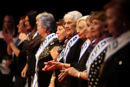 Holocaust survivors take part in the annual Holocaust survivors' beauty pageantin Haifa, Israel October 14, 2018. REUTERS/Corinna Kern