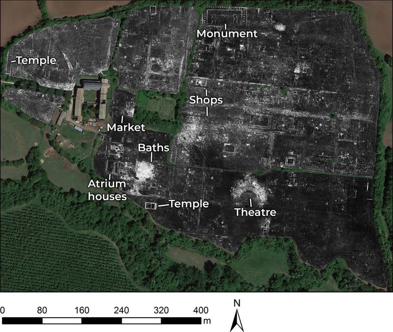 A Ground Penetrating Radar map of the newly discovered temple in the ancient Roman city of Falerii Novi in Italy