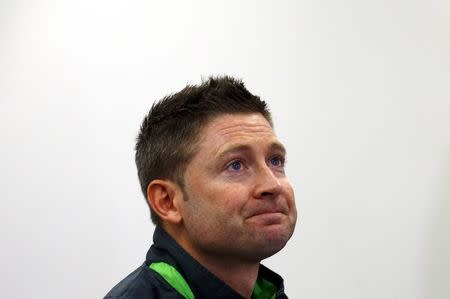 Australian cricket captain Michael Clarke cries as he reads a tribute to Phillip Hughes, who died on Thursday, during a media conference at the Sydney Cricket Ground (SCG) November 29, 2014. REUTERS/David Gray