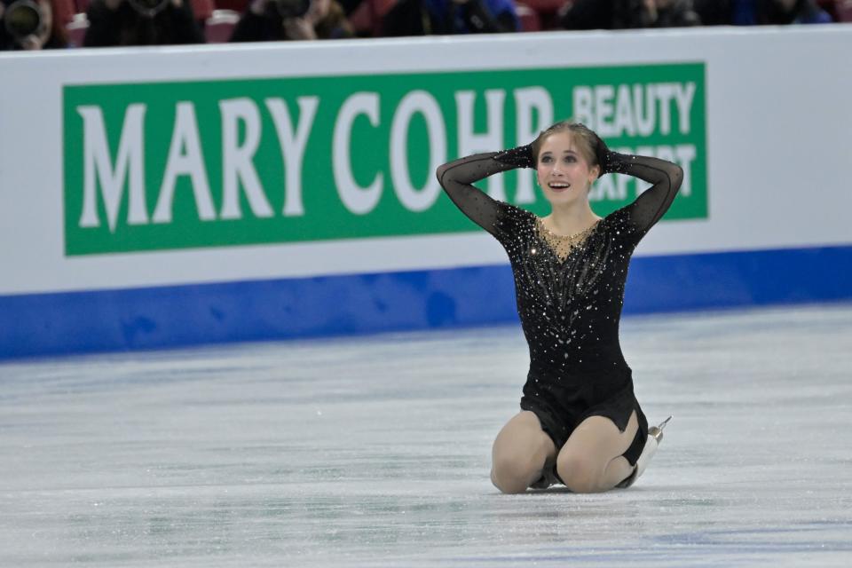 Isabeau Levito competes in the women’s short program during the World Figure Skating Championships at Bell Centre.