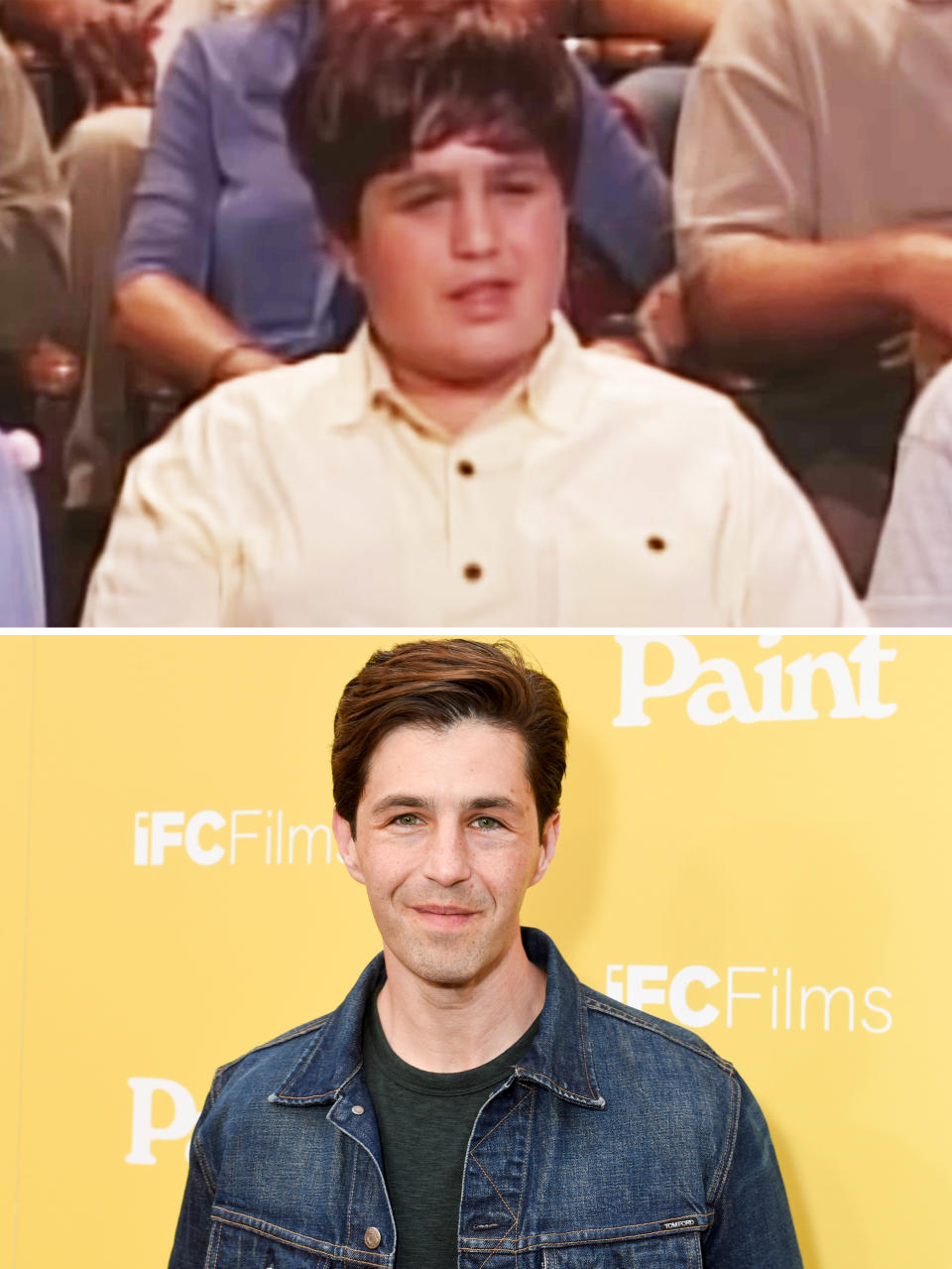 Josh in a scene from the movie and in a close-up at a media event