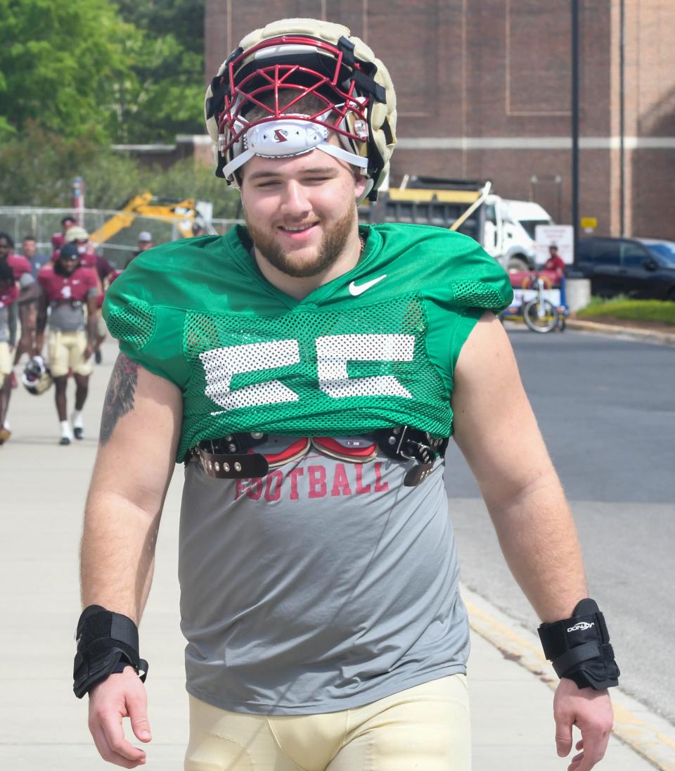 Florida State football and coaches players arrive for the fifth FSU spring football practice of the 2023 season on Thursday, March 23.