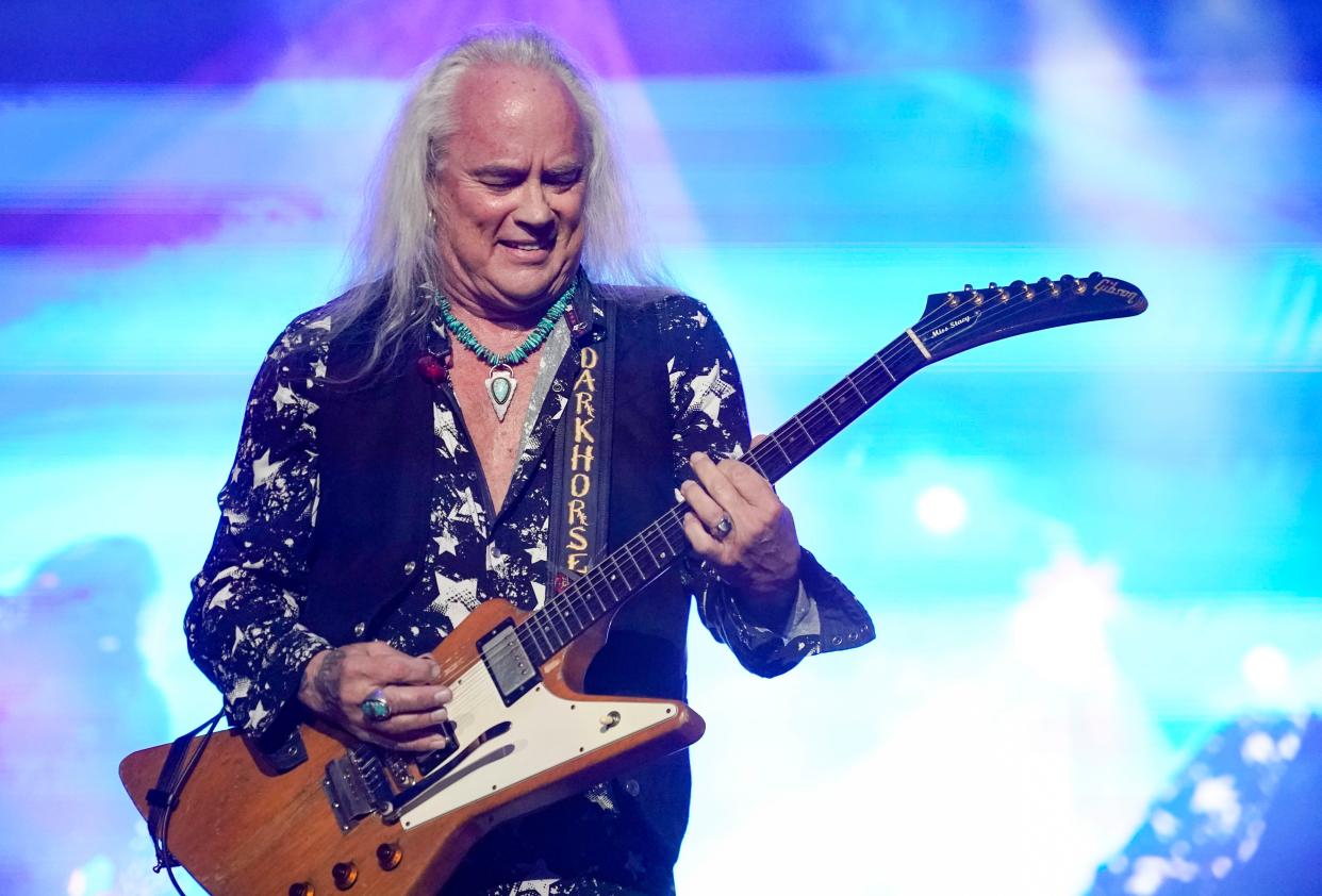 Lynyrd Skynyrd guitarist Rickey Medlocke performs during the Boots on the Sand: Hurricane Ian Relief Fundraiser at Hertz Arena in Estero on Thursday, Dec. 1, 2022.