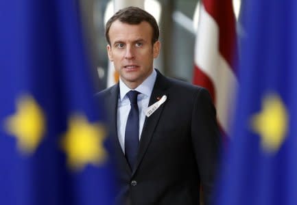 France's President Emmanuel Macron arrives at a European Union leaders summit in Brussels, Belgium, March 22, 2018. REUTERS/Francois Lenoir