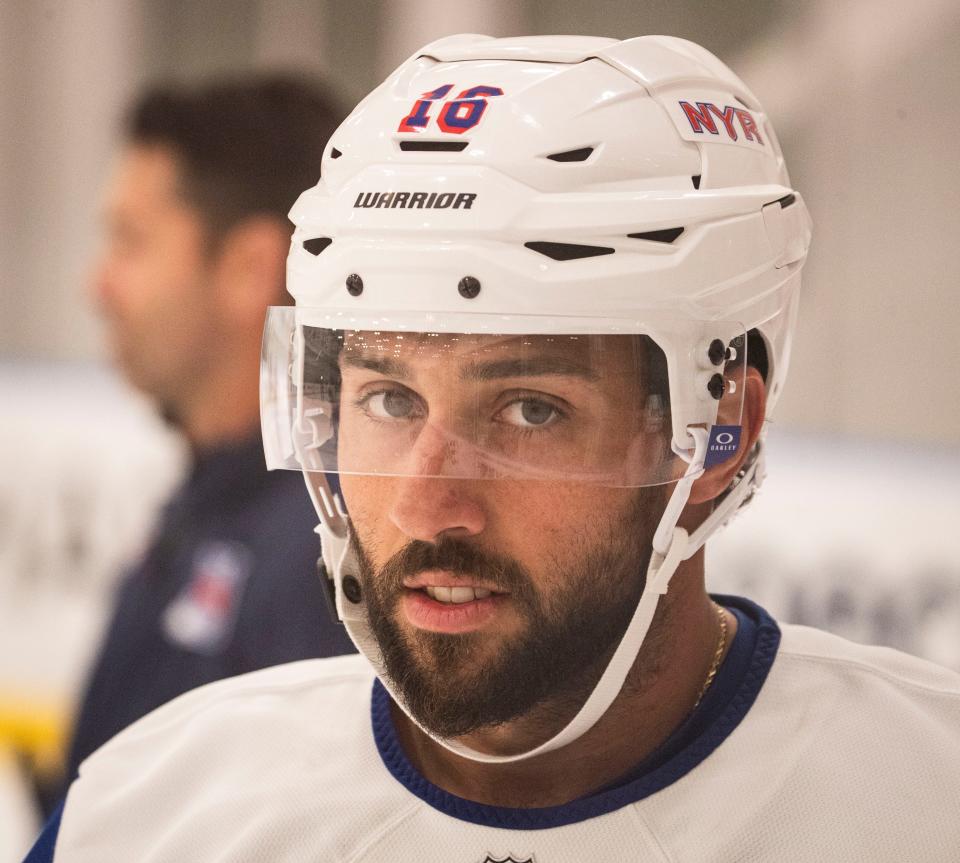 Vincent Trocheck skates during the first day of the New York Rangers training camp at their practice facility in Greenburgh, N.Y. Sept. 19, 2024.