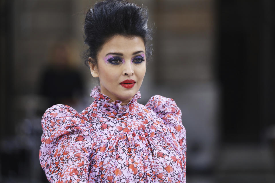 Actress Aishwarya Rai wears a creation as part of the L'Oreal Ready To Wear Spring-Summer 2020 collection, unveiled during the fashion week, in Paris, Saturday, Sept. 28, 2019. (Photo by Vianney Le Caer/Invision/AP)