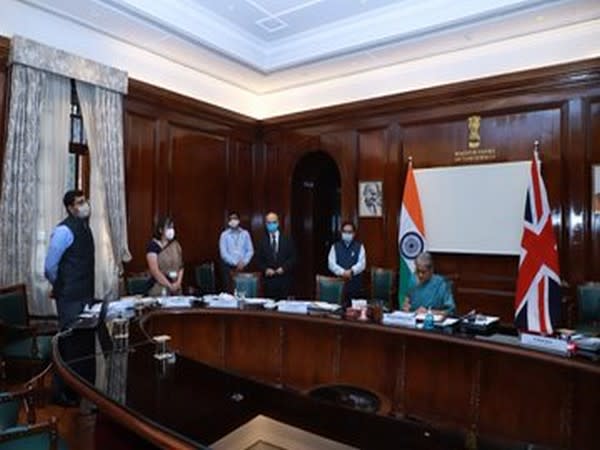 Union Finance Minister Nirmala Sitharaman at 10th India-UK Economic and Financial Dialogue on Wednesday. Photo/ANI