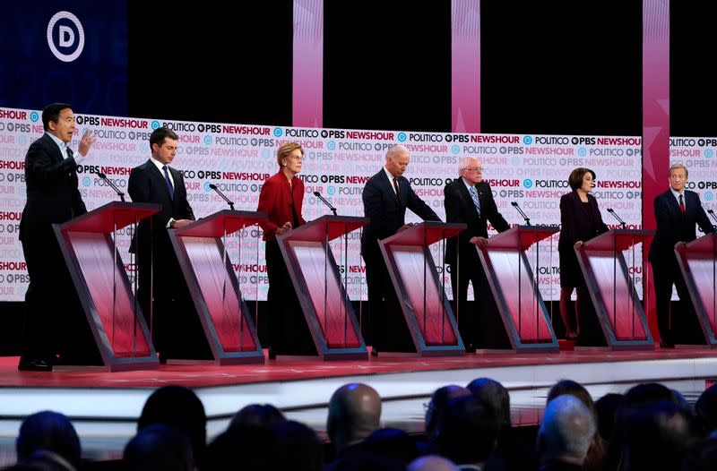 Candidates participate in the sixth 2020 U.S. Democratic presidential candidates campaign debate at Loyola Marymount University in Los Angeles, California, U.S.