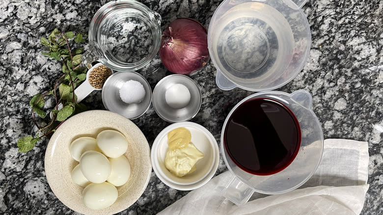 pink easter deviled eggs ingredients