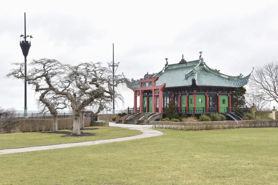 The Chinese Tea House, located behind the Marble House, is operated by the Preservation Society of Newport County.