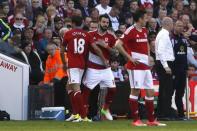 Britain Football Soccer - Middlesbrough v Burnley - Premier League - The Riverside Stadium - 8/4/17 Middlesbrough's Alvaro Negredo comes on as a substitute to replace Cristhian Stuani Action Images via Reuters / Craig Brough