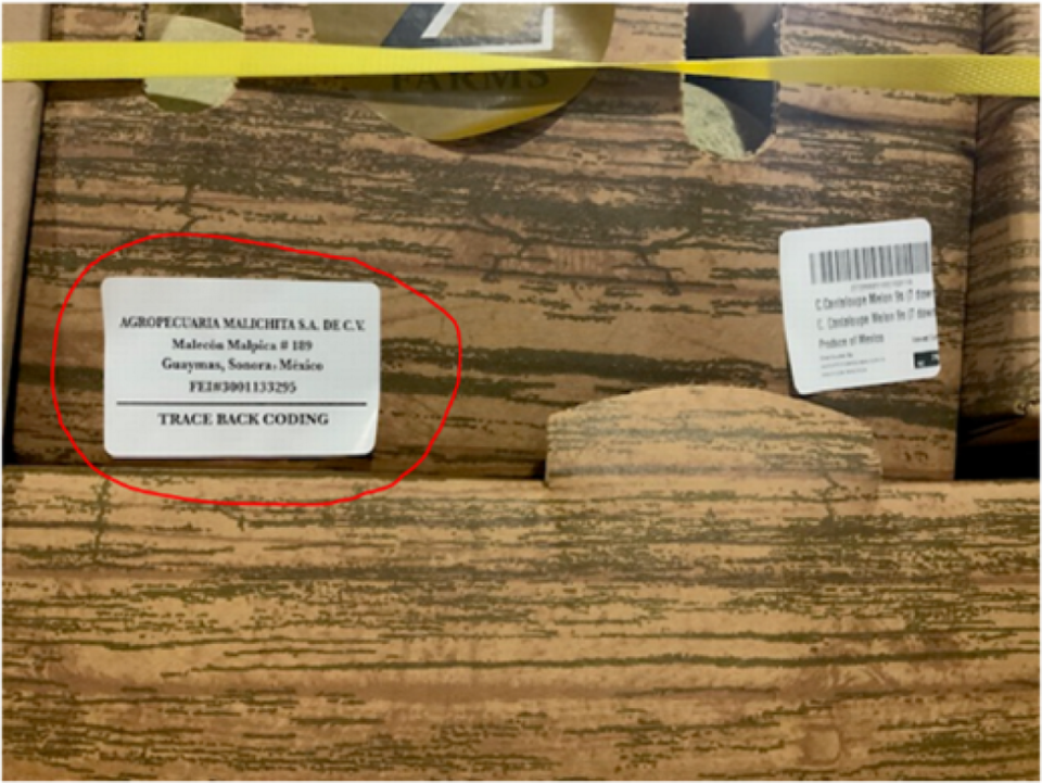 The boxes with Malichita/Z Farms recalled cantaloupes. FDA