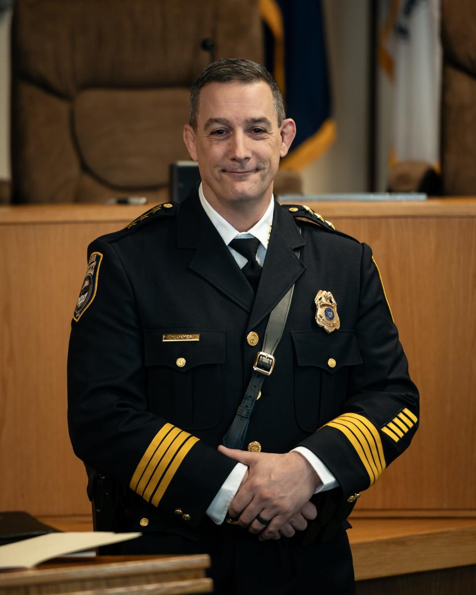 Newly appointed Rome Chief of Police Kevin James stands inside the Rome Common Council chambers on Friday, January 12, 2024.