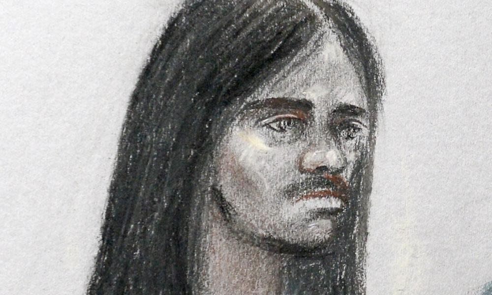 Artist sketch of Naa’imur Zakariyah Rahman at Westminster magistrates court in London