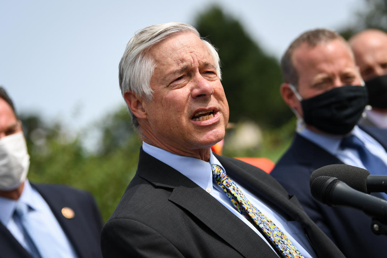 Rep. Fred Upton, R-Mich., joined by other members of the Problem Solvers Caucus, speaks during a news conference to unveil the March to Common Ground, a COVID-19 relief package, at the House Triangle on Tuesday, Sept. 15, 2020. (Caroline Brehman/CQ-Roll Call, Inc via Getty Images)