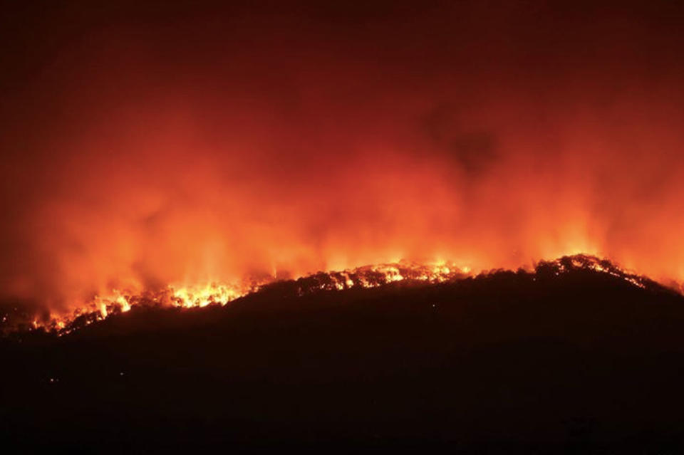 Aircraft will be sent up on Sunday morning to work out what types of properties were destroyed by the fires at Bunyip State Park. Photo: 7 News/ Penny Johnson