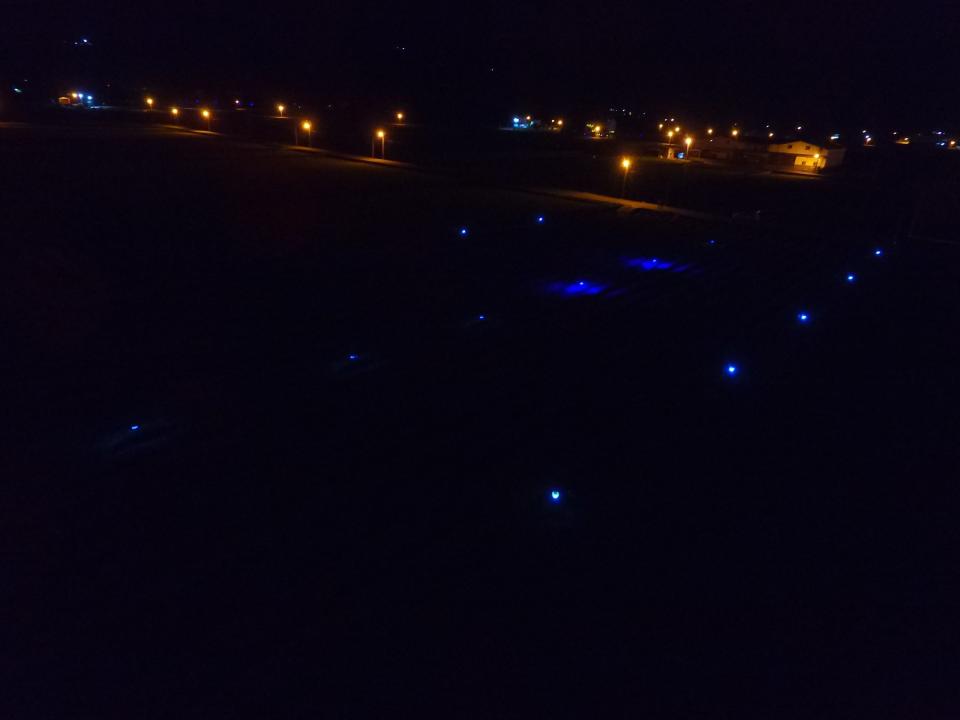 宜蘭三星青蔥田夜間點亮「吸入式捕蟲燈」情景。（圖片提供／花蓮區農業改良場）