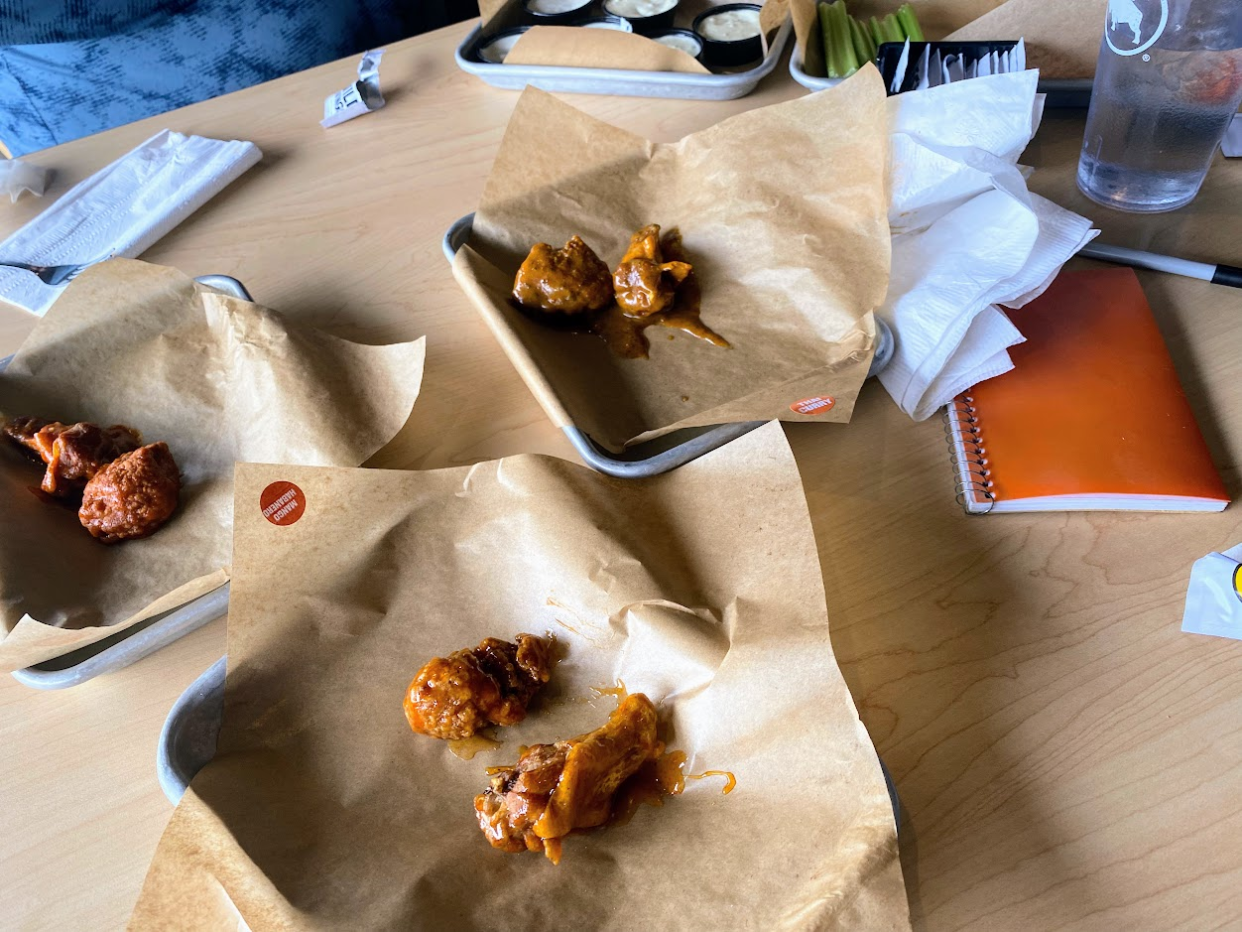 a table full of wings at buffalo wild wings