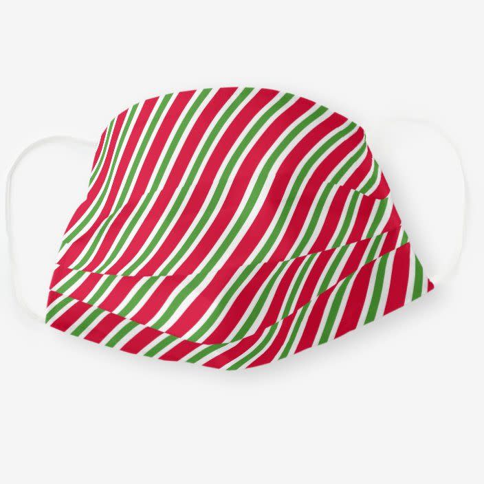 16) Red and Green Christmas Stripes Cloth Face Mask