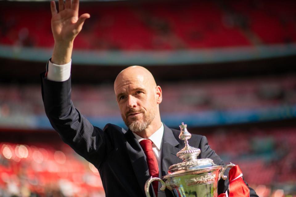 Future uncertain: Manchester United have yet to decide on Erik ten Hag’s Old Trafford fate (Manchester United via Getty Images)