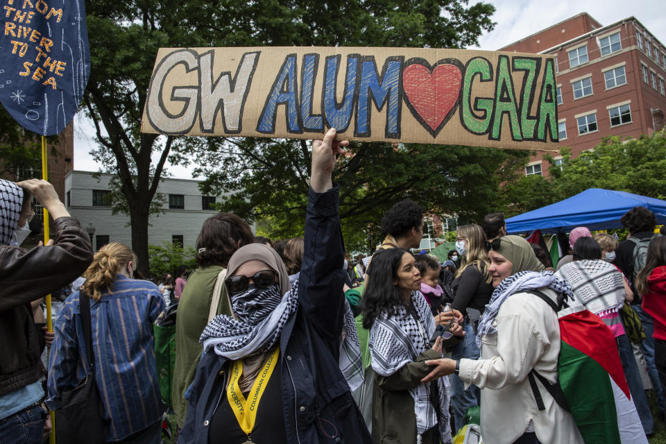 Alumni and students demonstrate in support of Gaza at George Washington University.