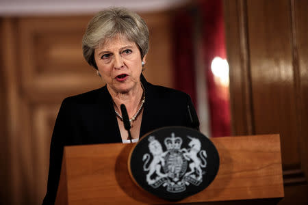 Britain's Prime Minister Theresa May makes a statement on Brexit negotiations with the European Union at Number 10 Downing Street, London September 21, 2018 . Jack Taylor/Pool via Reuters